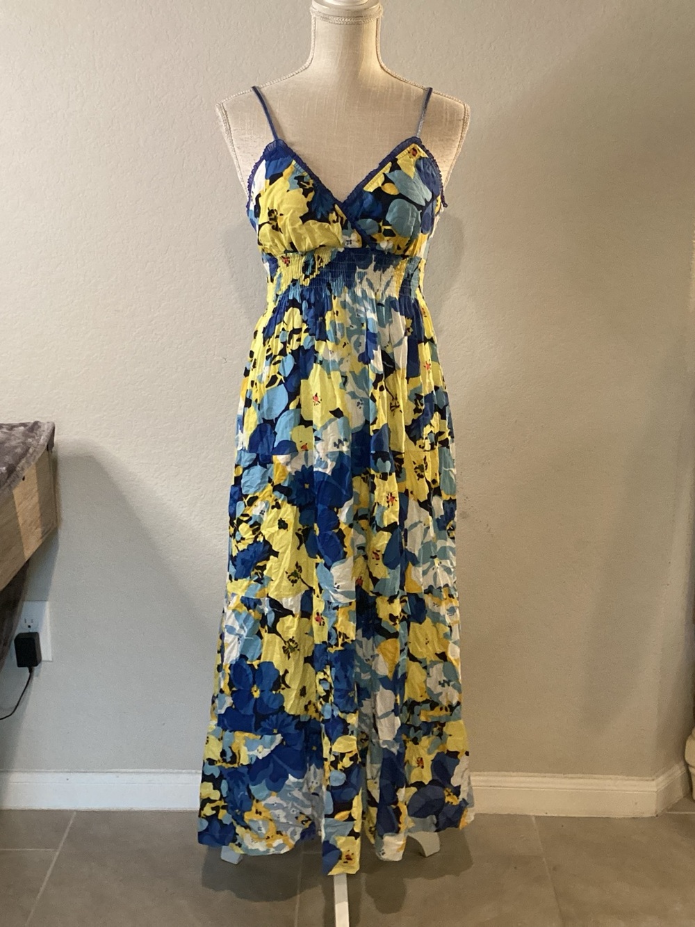 Speed Control Yellow & Blue Floral Spaghetti-Strap Maxi Dress